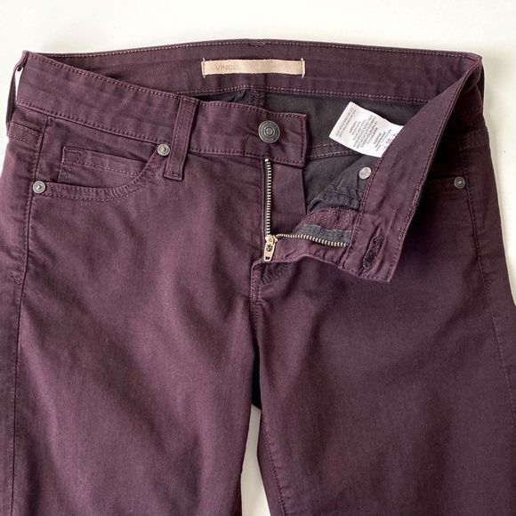 Vince Calgary Skinny Jean Mid Rise Ankle Zip Claret Burgundy Red 25 - Picture 6 of 10